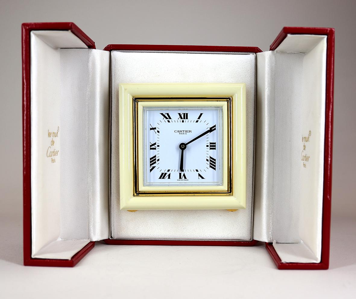 Cream Enamel Desk Clock By Cartier 2