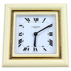Cream Enamel Desk Clock By Cartier