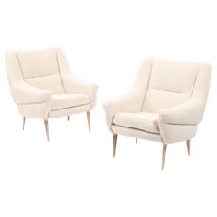 Fauteuils George Ramos en faux shearling crème et bronze, France, années 1950