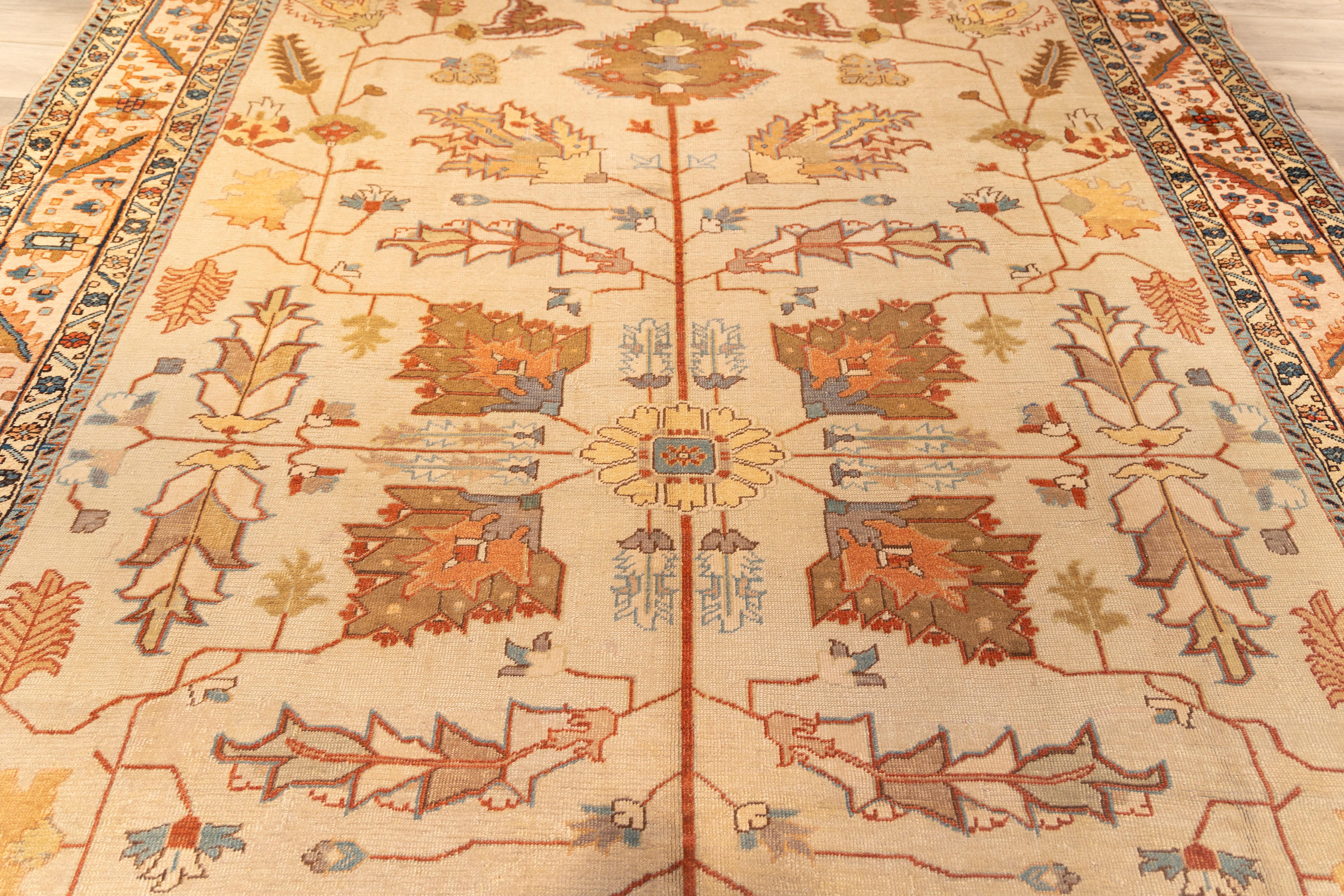 Hand-Woven Antique cream field early 20th century north persian rug For Sale