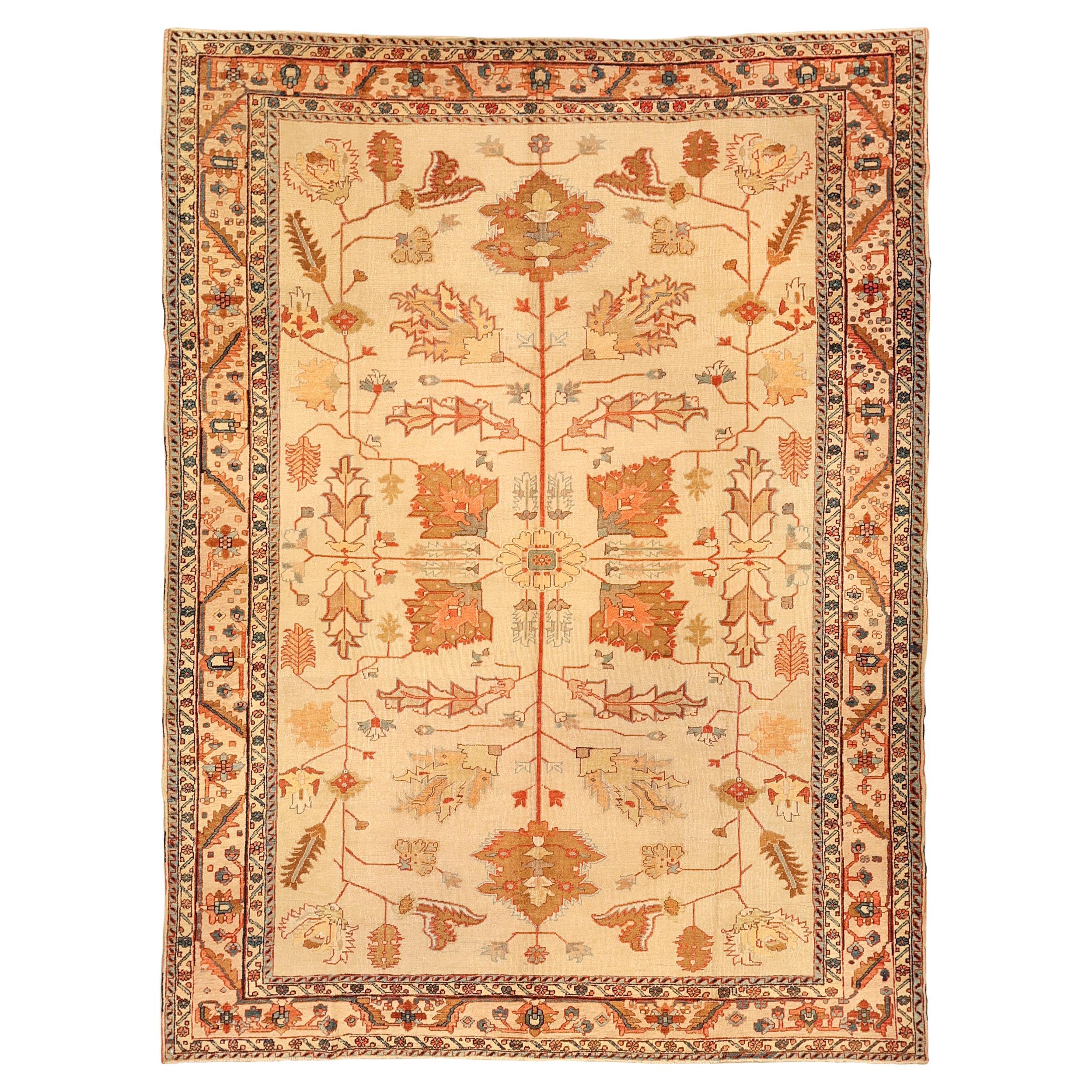 Antique cream field early 20th century north persian rug For Sale