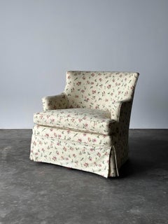 Cream Floral Chintz Skirted Swivel Club Chair, 1980s