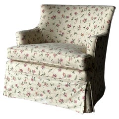 Cream Floral Chintz Skirted Swivel Club Chair, 1980s