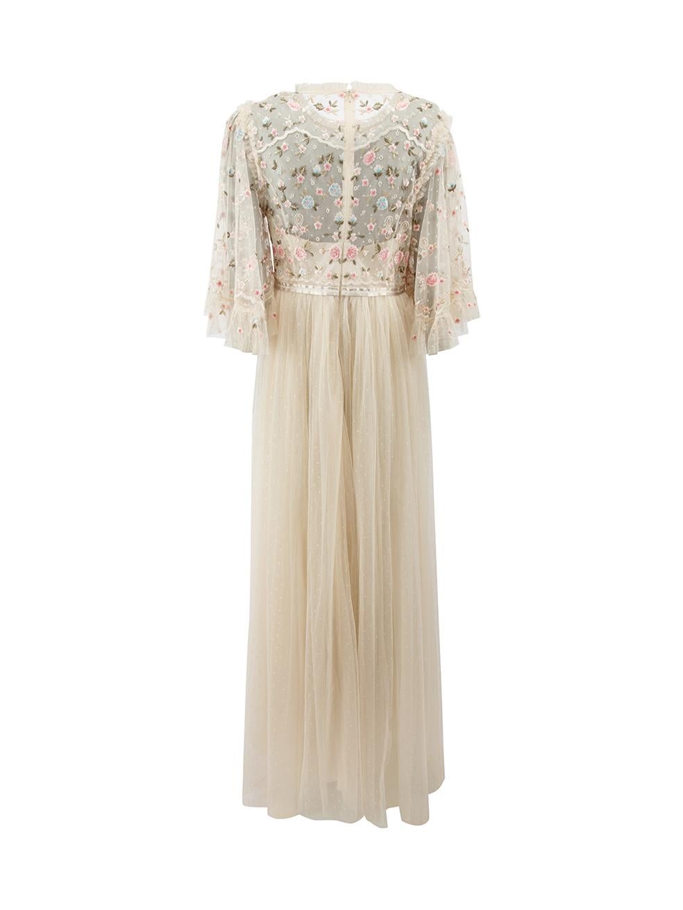 Cream Floral Embroidered Maxi Dress Size XL In Good Condition For Sale In London, GB