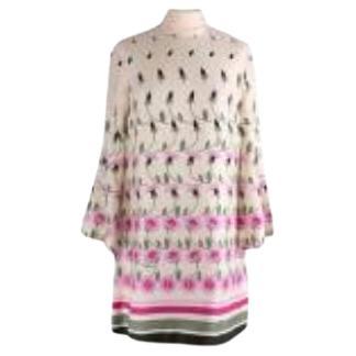 Cream floral silk tie-back tunic dress For Sale