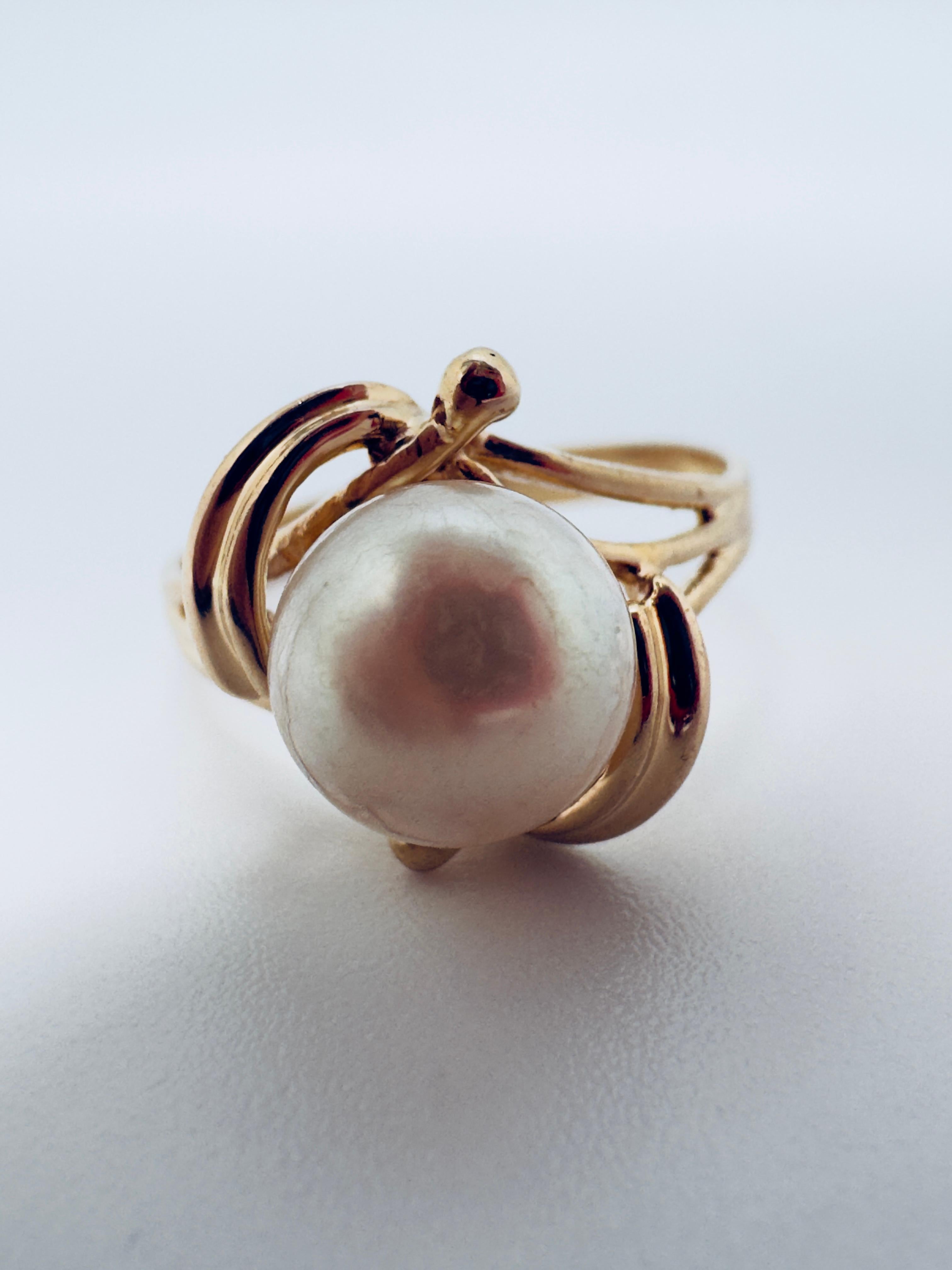Bague en or 14K avec perles d'eau douce crème en vente 3