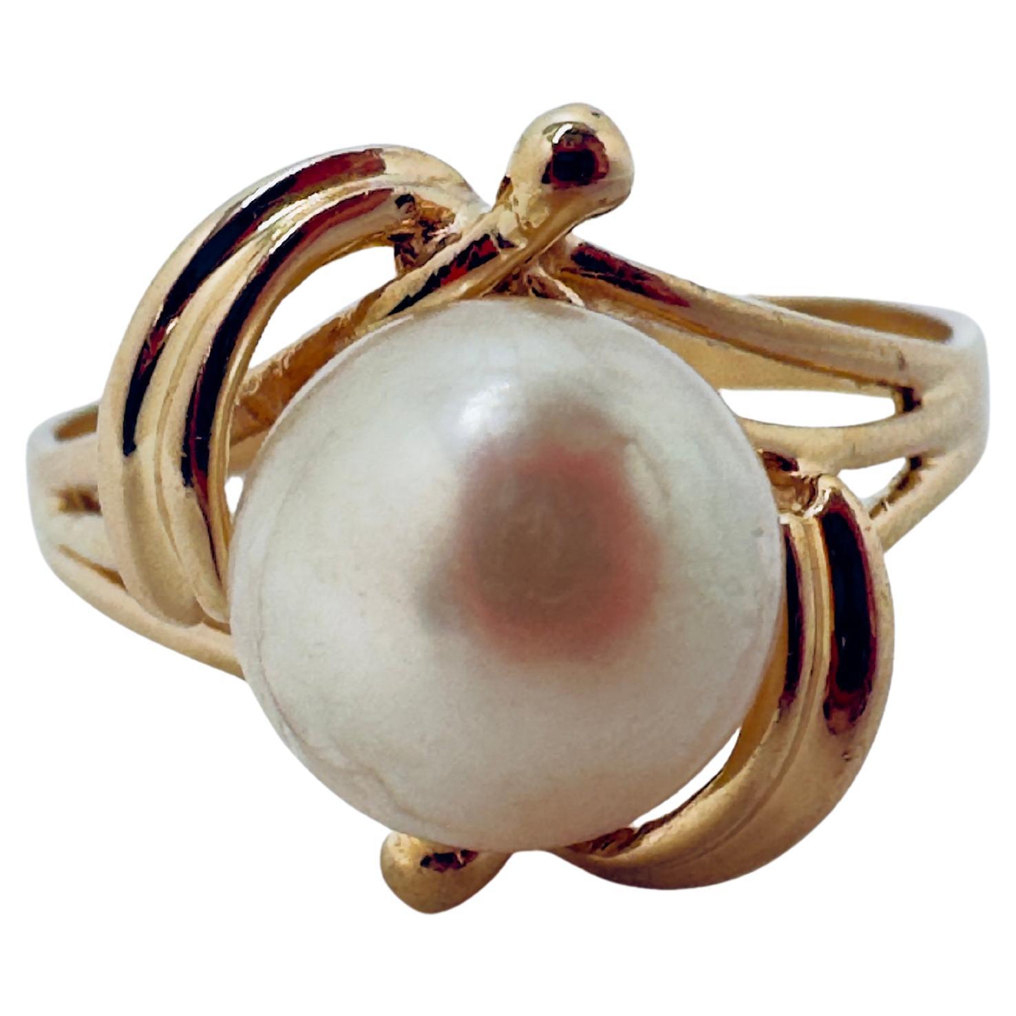 Bague en or 14K avec perles d'eau douce crème en vente