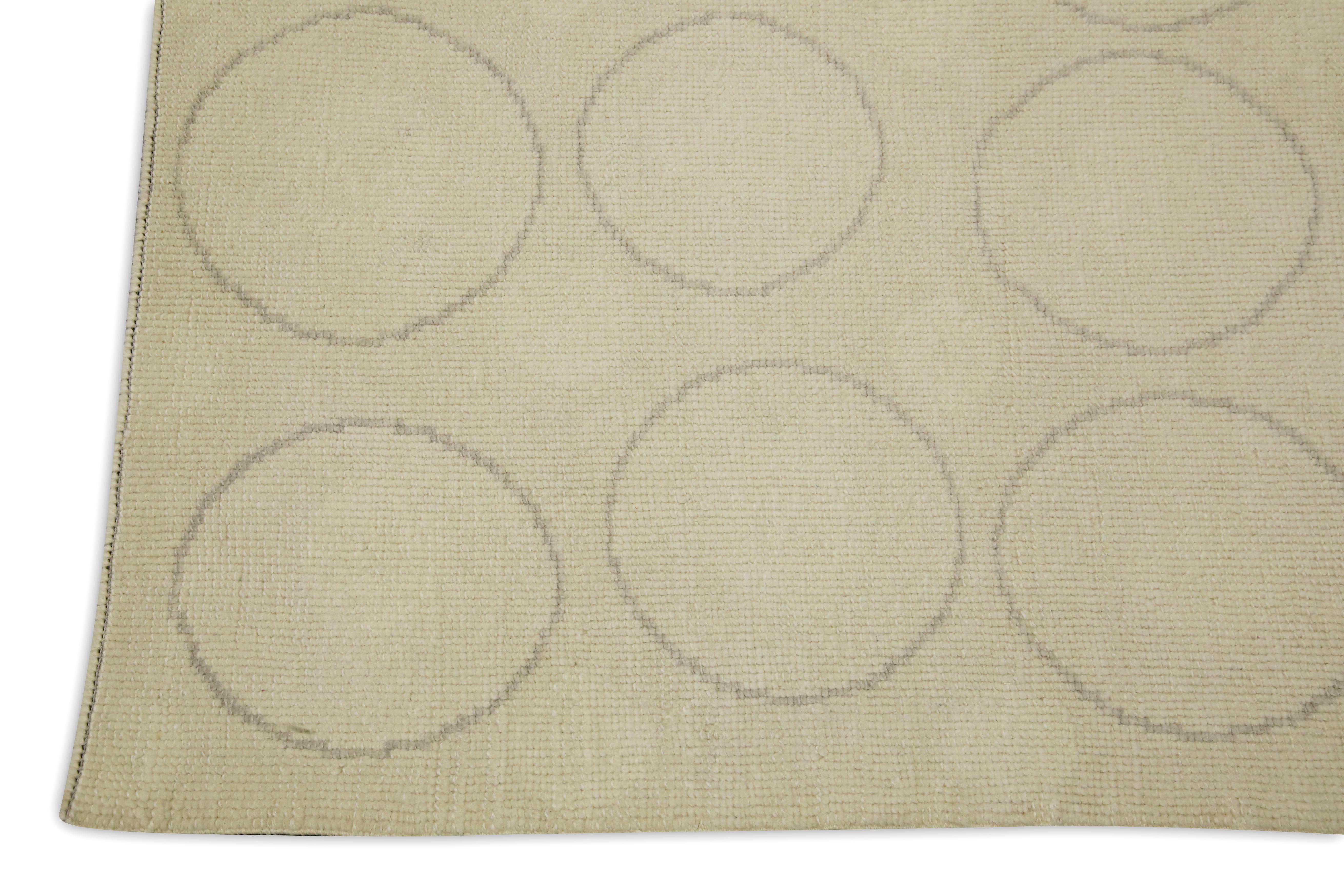 Hand-Woven Cream Geometric Design Handwoven Wool Turkish Oushak Rug 3' x 4'8
