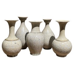 Cream Geometric Design Vases, China, Contemporary