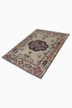 Tappeto Crema Medaglione Orientale Tappeto simmetrico fatto a mano per l'area living