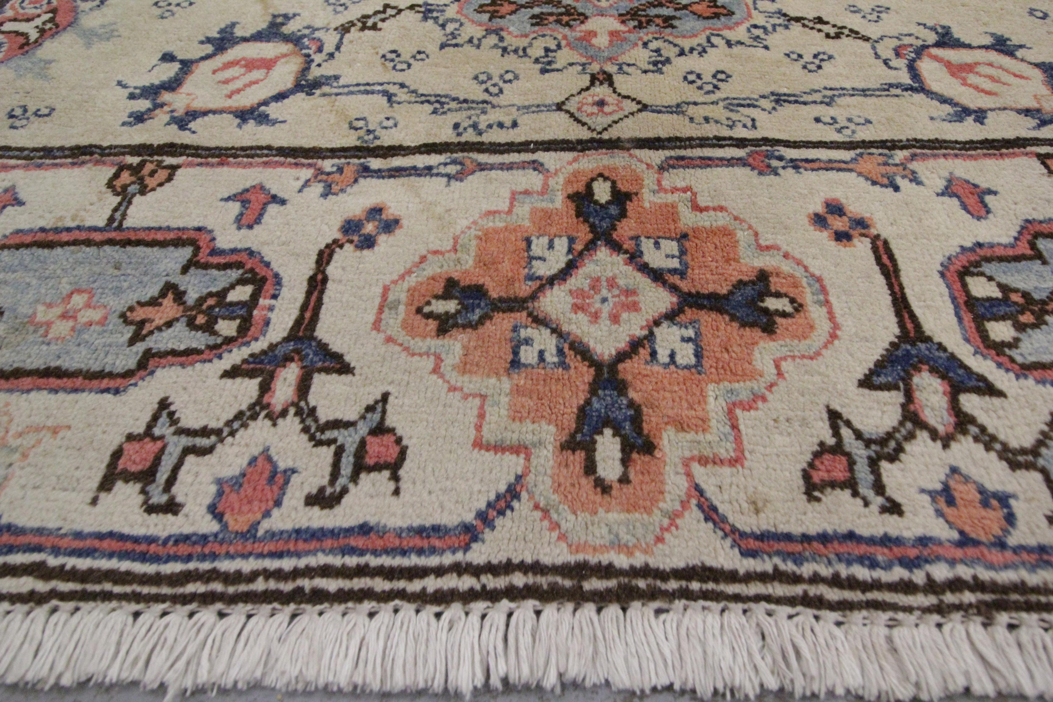 Afghan Cream Carpet Medallion Oriental Rug Handmade Symmetrical Living Area Rug For Sale