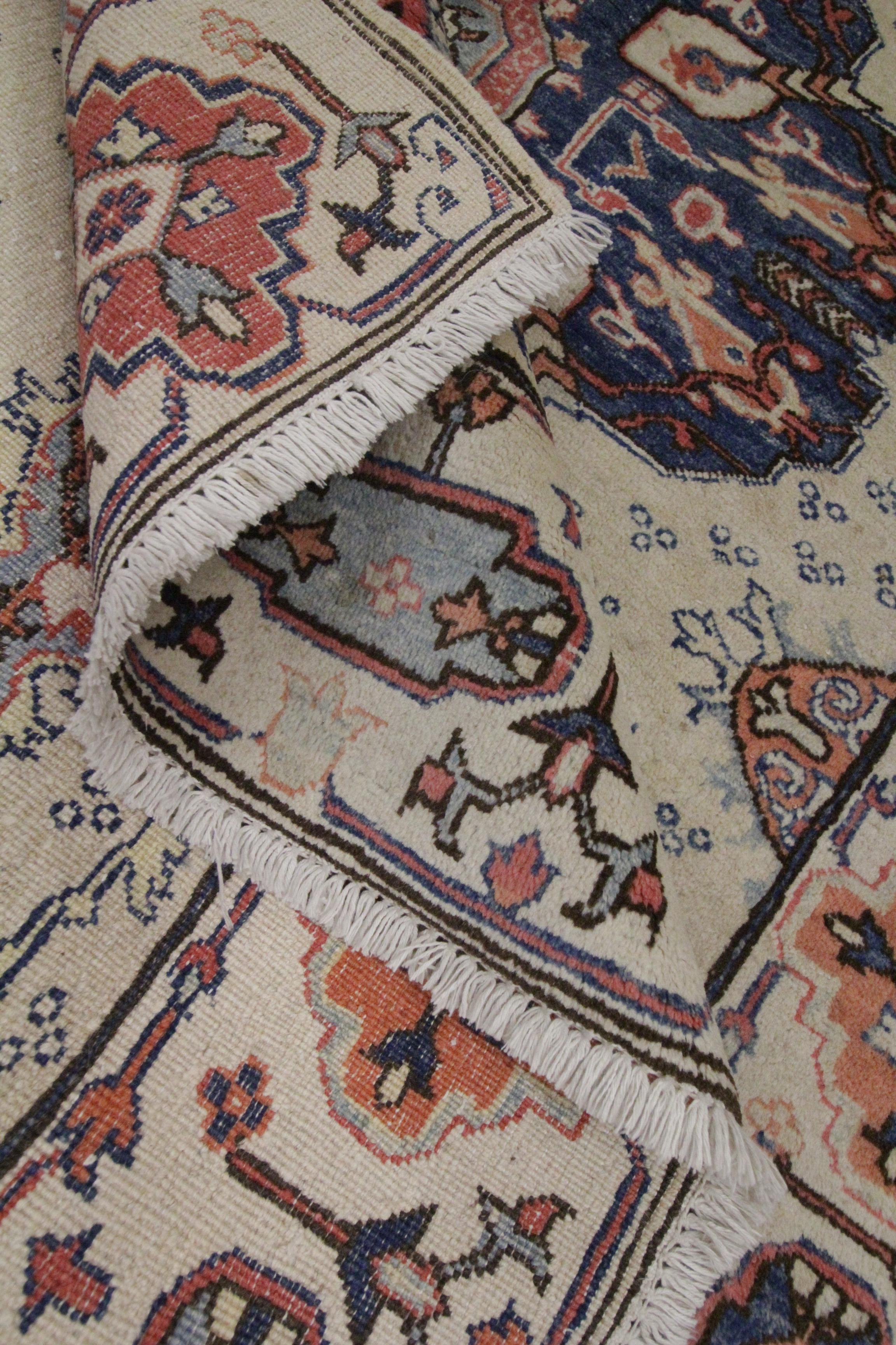 Wool Cream Carpet Medallion Oriental Rug Handmade Symmetrical Living Area Rug For Sale