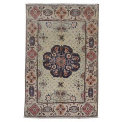 Cream Carpet Medallion Oriental Rug Handmade Symmetrical Living Area Rug