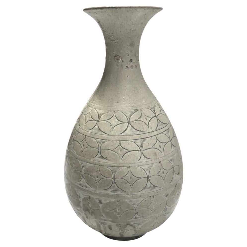 Cream Geometric Pattern Squat Shape Tulip Neck Vase, China, Contemporary