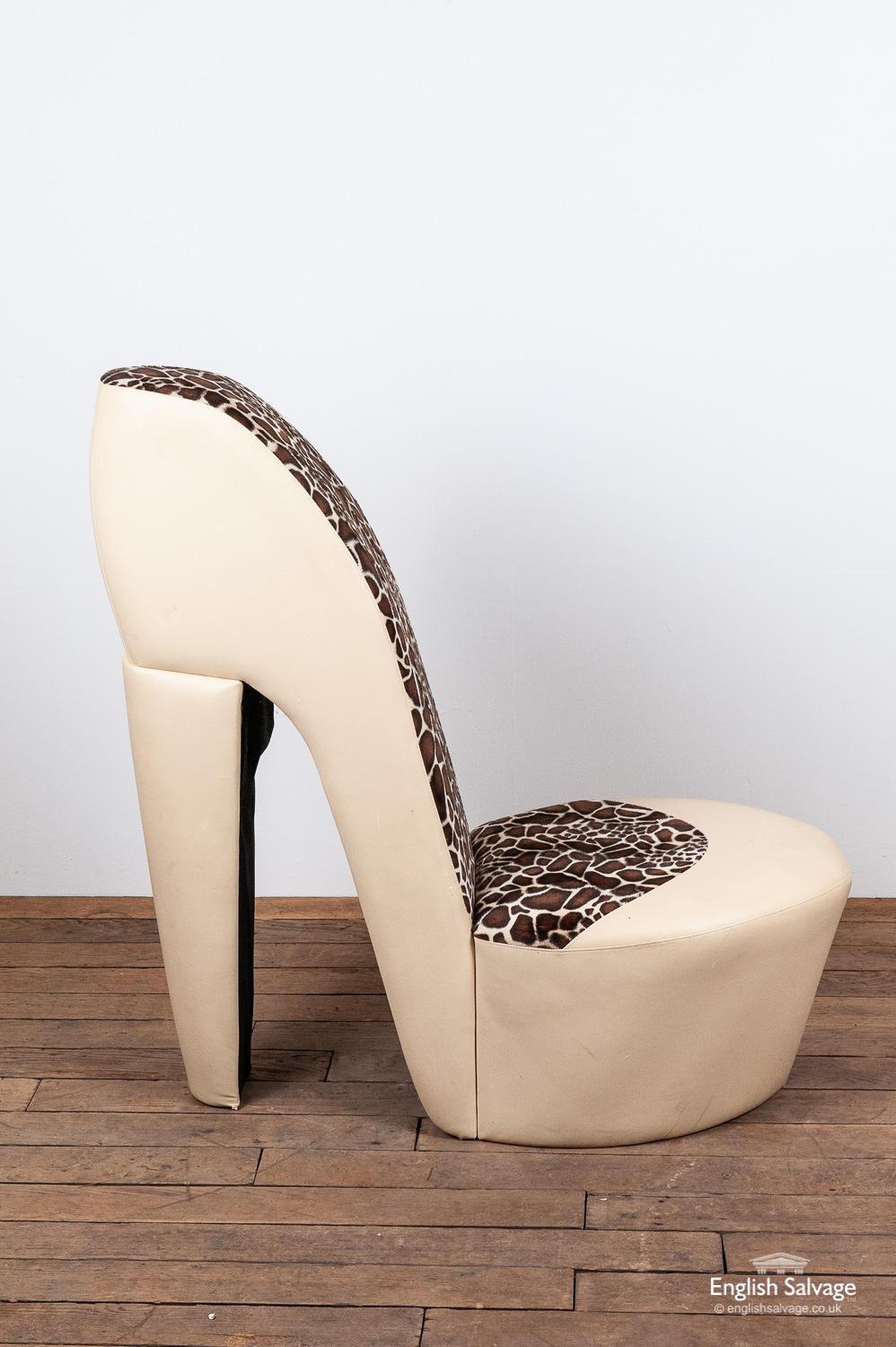 European Cream Giraffe Print Stiletto Shoe Chair, 20th Century For Sale