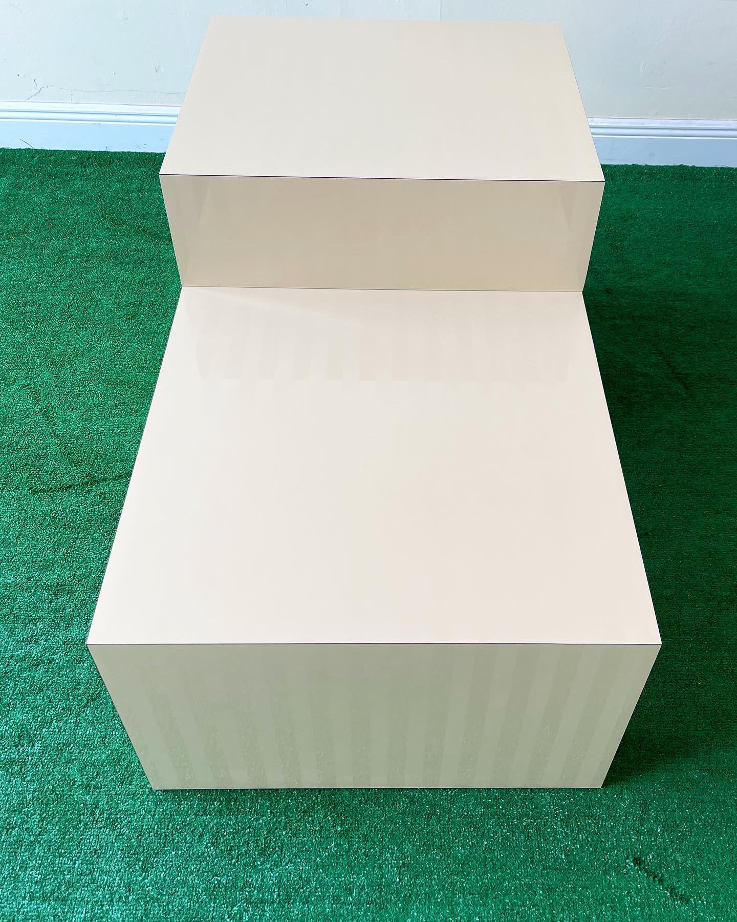 Late 20th Century Cream Gloss Striped Laminate 2 Piece Insert Table