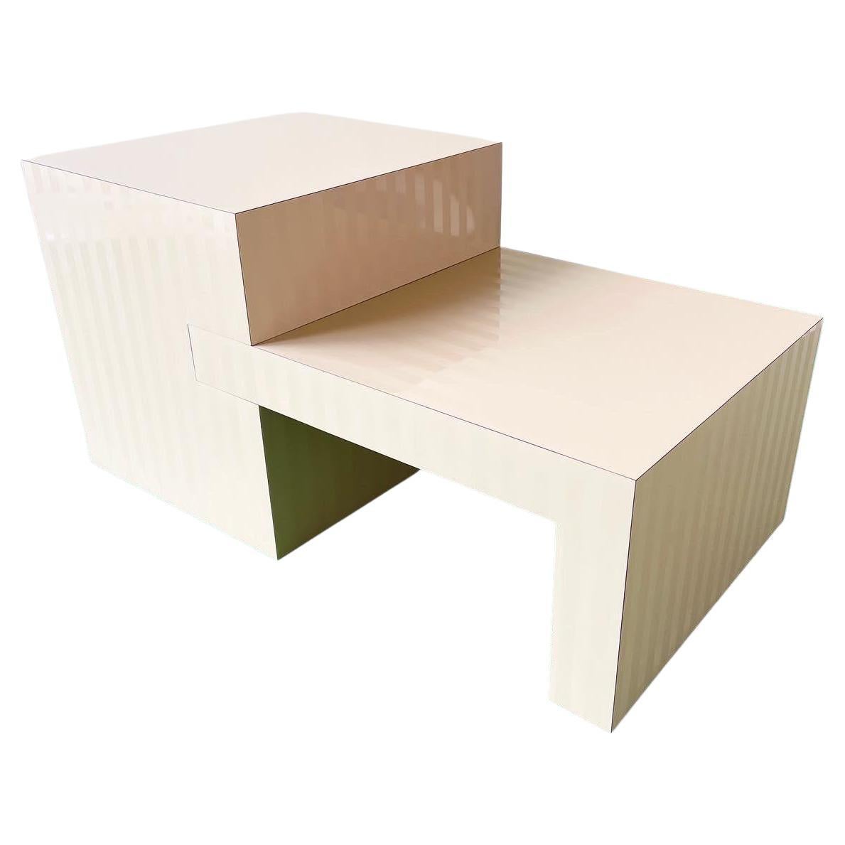 Cream Gloss Striped Laminate 2 Piece Insert Table