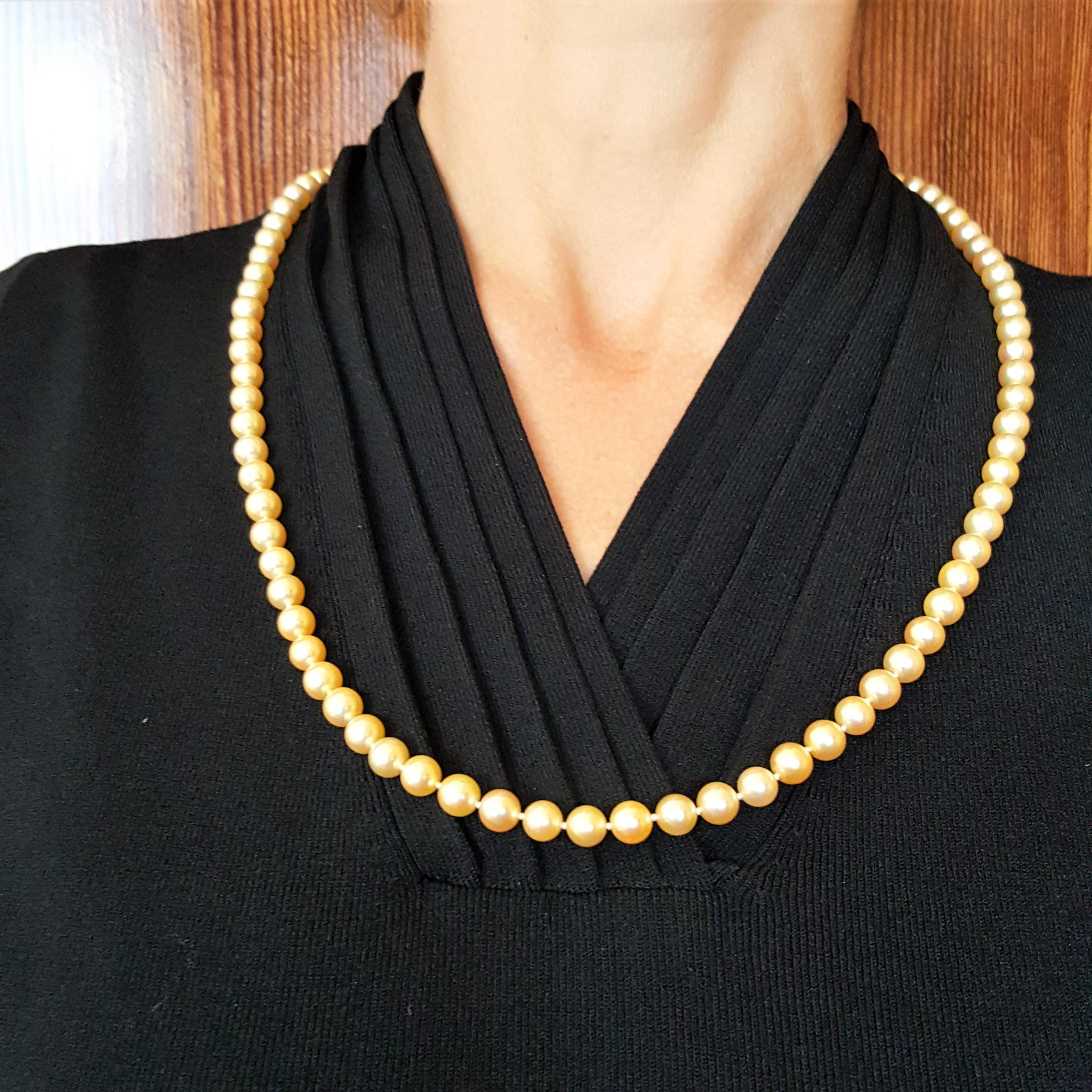 Taille ronde Collier de perles de culture de qualité AAA en or crème 14 carats, plus de 7 et plus de 27 pouces en vente