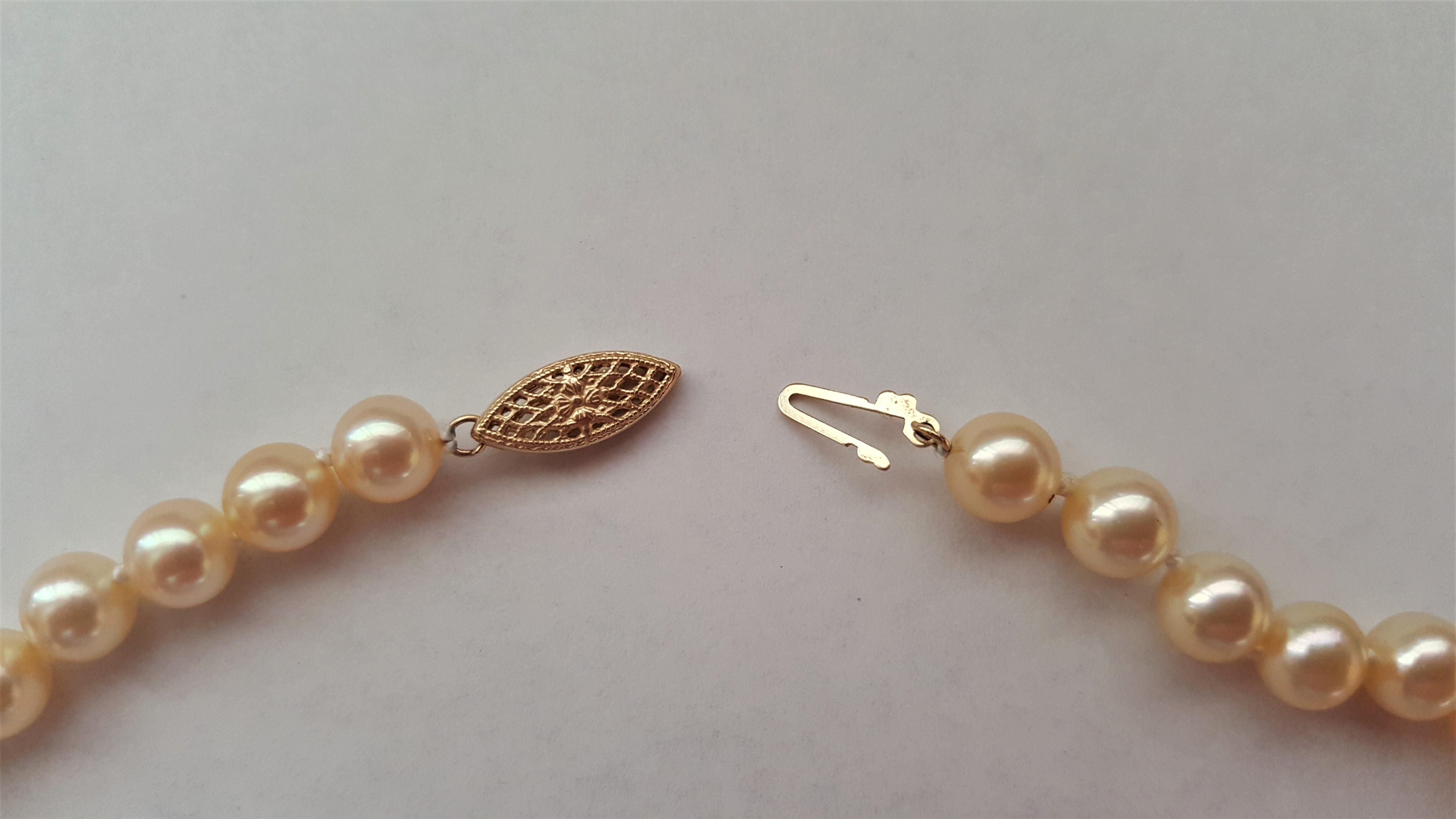 Collier de perles de culture de qualité AAA en or crème 14 carats, plus de 7 et plus de 27 pouces en vente 3