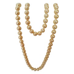 Set di perle coltivate in oro crema di grado AAA Collana Bracciale 14kt, 7+mm, 27 pollici