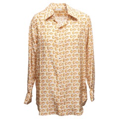 Cream & Gold Burberry Silk Horsebit Print Button-Up Top Size US 2