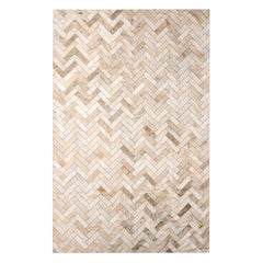 Cream & Gold Herringbone Customizable Estrella Cowhide Area Floor Rug XX-Large
