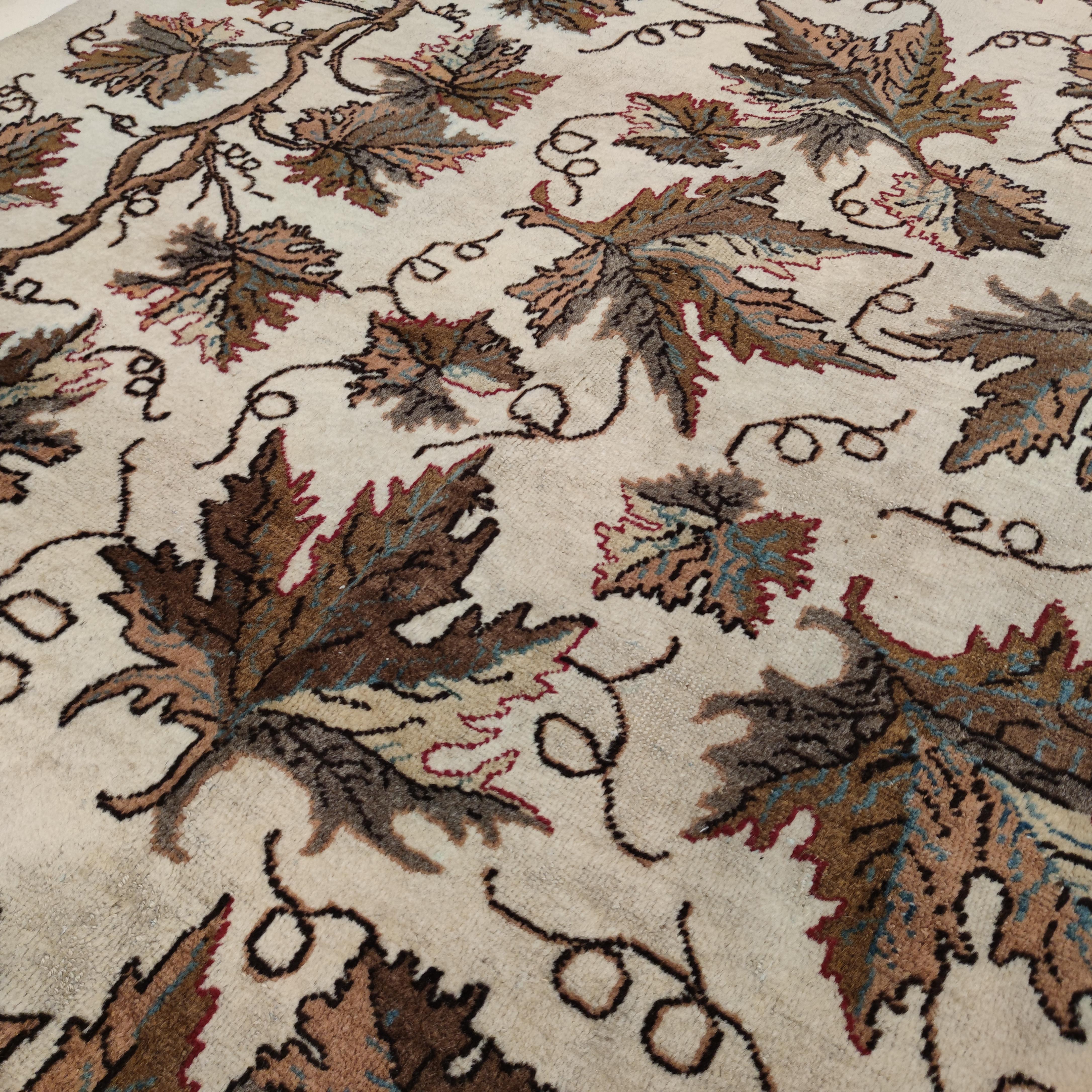 Indian Cream Ground Modernist Rug with Oak Leafs For Sale