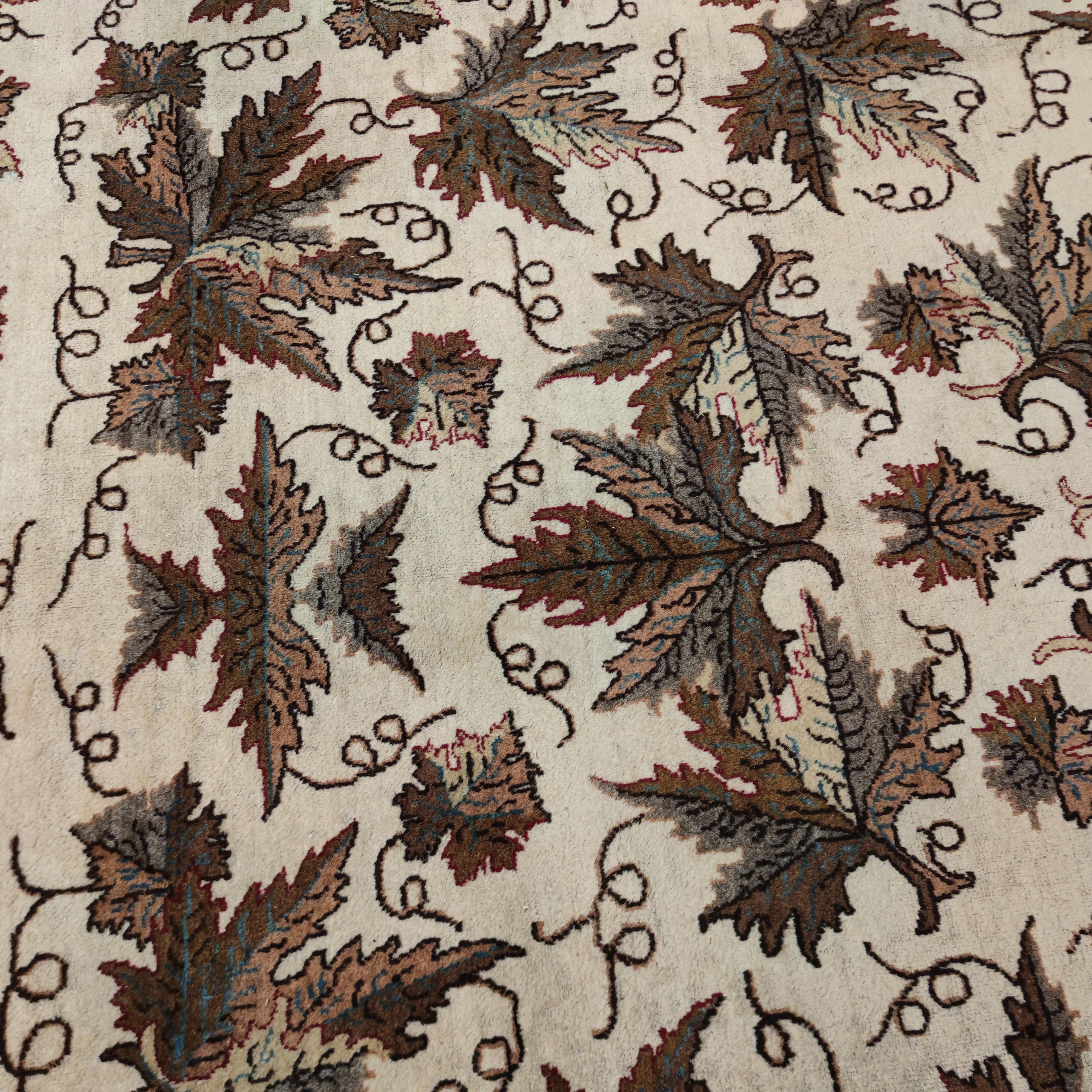 Hand-Knotted Cream Ground Modernist Rug with Oak Leafs For Sale