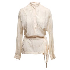 Cream Gucci Silk Long Sleeve Tie Waist Blouse Size IT 42
