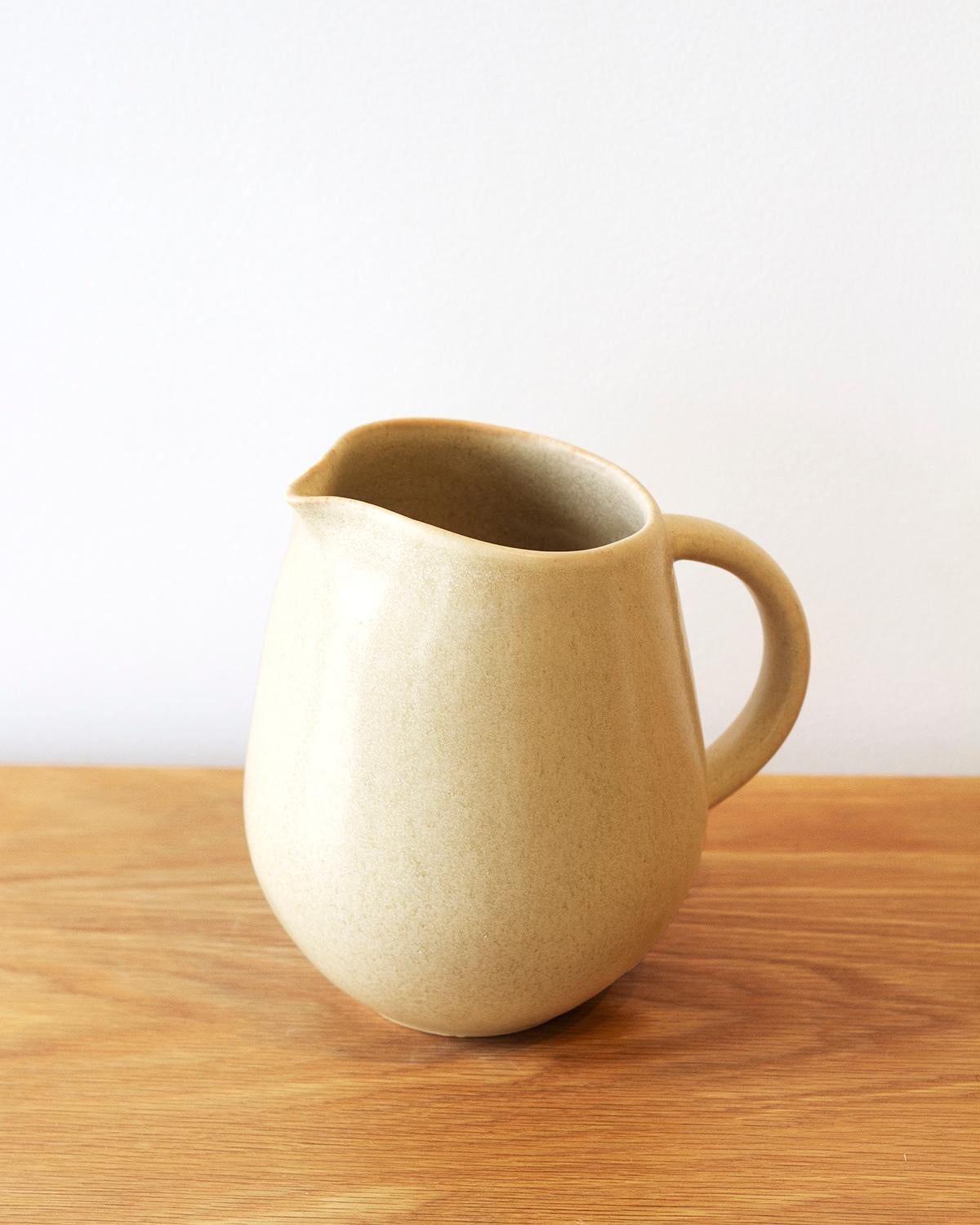 Hand-Crafted Cream Handmade Organic Modern Ceramic Pitcher, in Stock For Sale