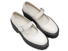 Cream Hermes Leather Platform Mary Janes Size 38