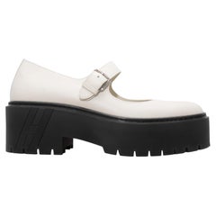 Cream Hermes Leather Platform Mary Janes Size 38