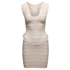 Cream Herve Leger Sleeveless Bandage Dress Size US M