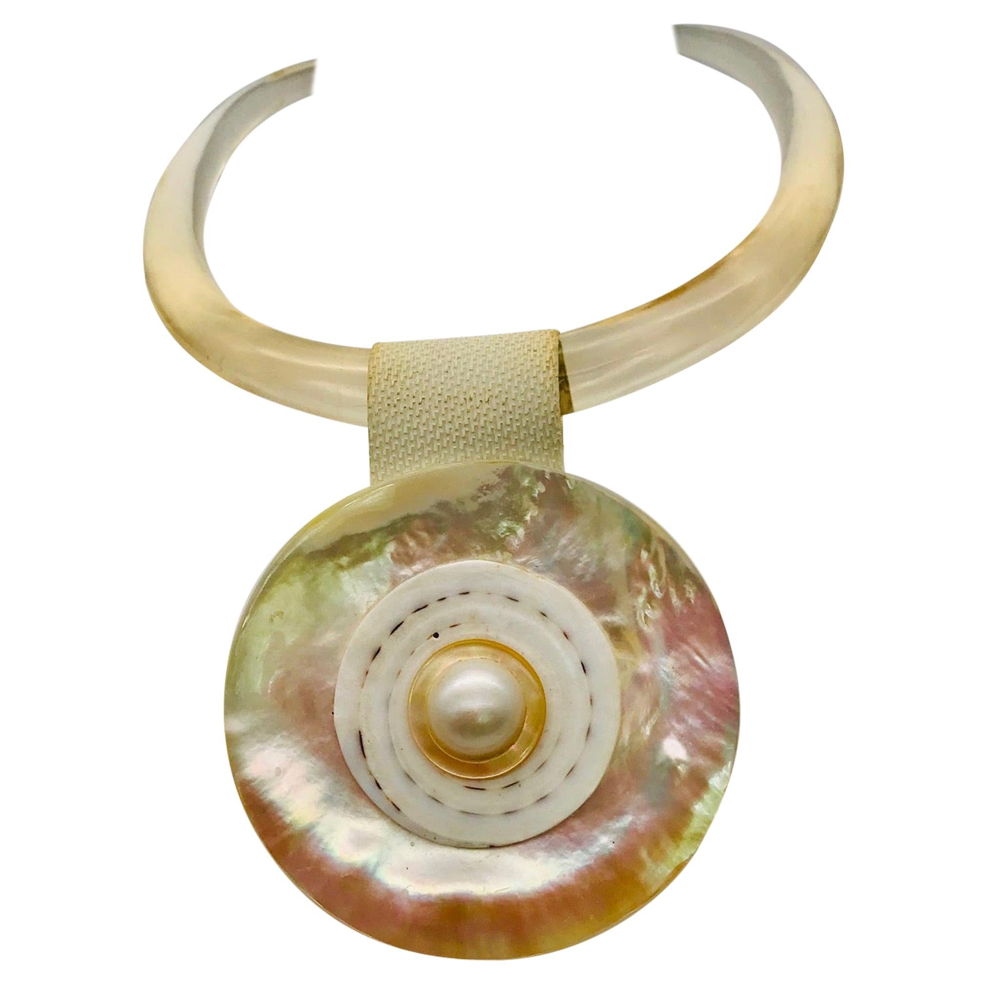 SYLVIA GOTTWALD, Mabe pearl on Mother of Pearl Pendant. For Sale