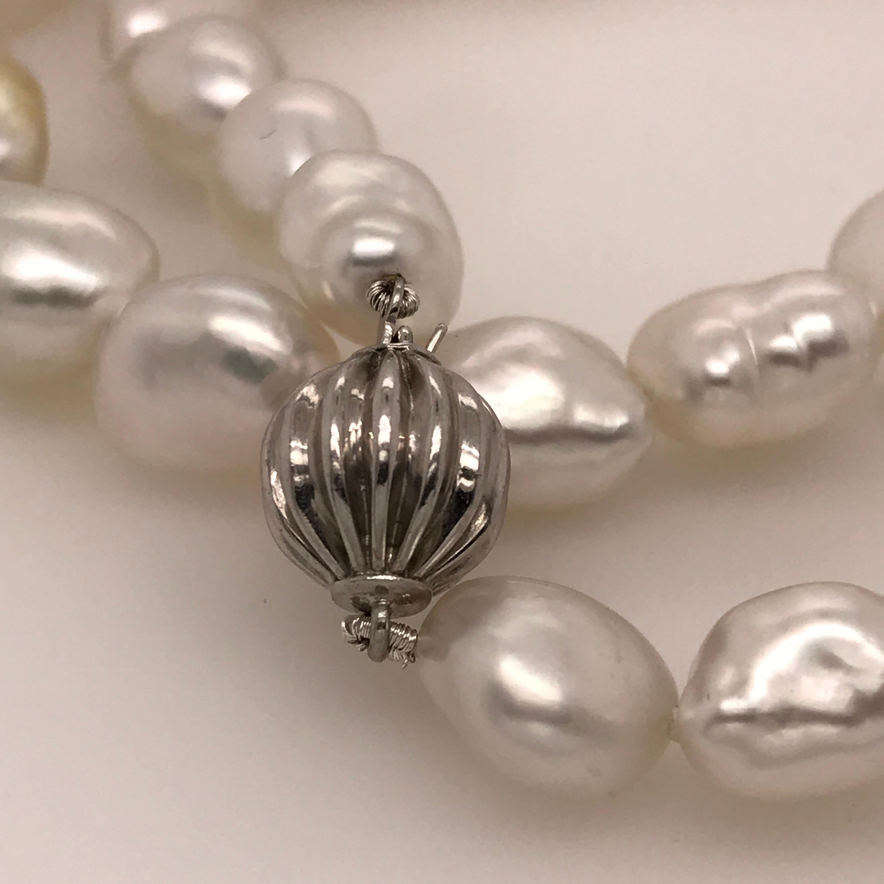 Contemporary Cream Keshi Pearl Necklace with Sterling Silver Fluted Clasp