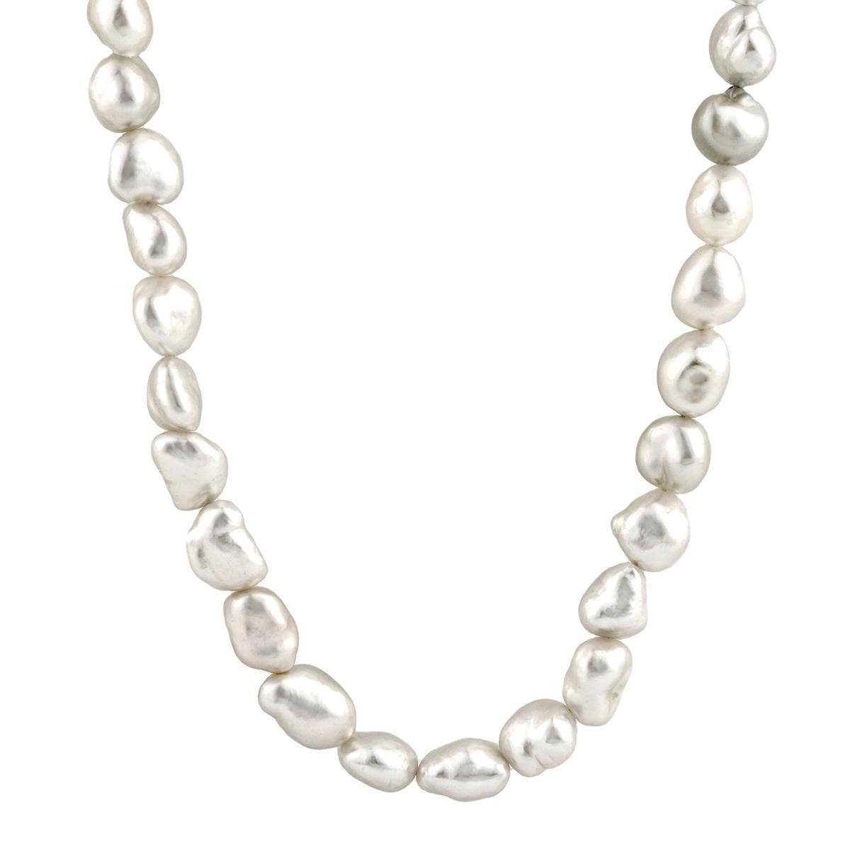 Cream Keshi Pearl Necklace with Sterling Silver Fluted Clasp