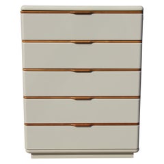 Cream Lacquer and Wood Five Drawer Mid-Century Modern Chest by Lane Altavista