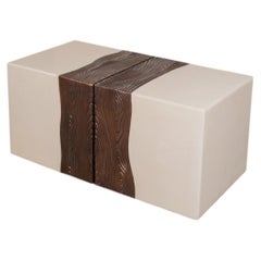 Seduta quadrata laccata crema con design a venature di legno di Robert Kuo, Set di 2