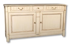 2-door French buffet in solid wood, white cream and pink lacquered