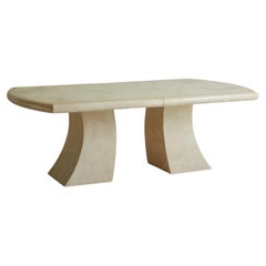 Cream Lacquered Dining Table with Leaves in the Style of Karl Springer, 1980s