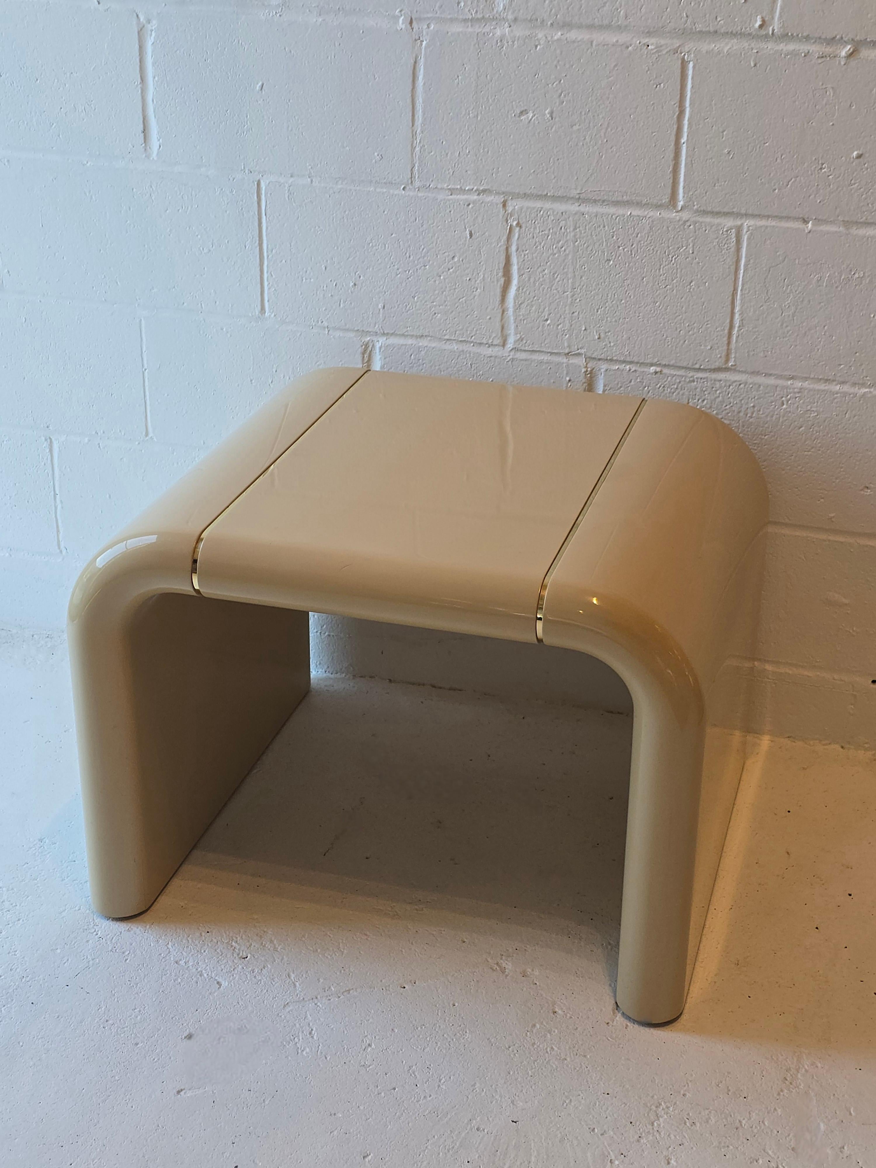 Other Cream Lacquered Waterfall Side End Table For Sale