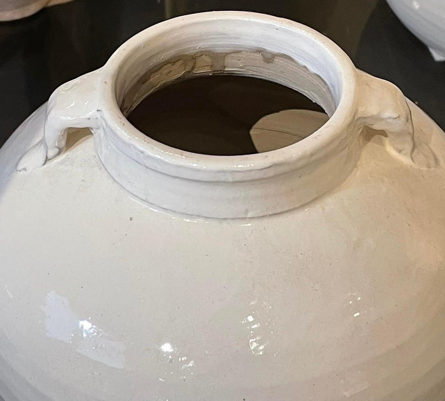 Ceramic Cream Large Two Handled Vase, China, Contemporary