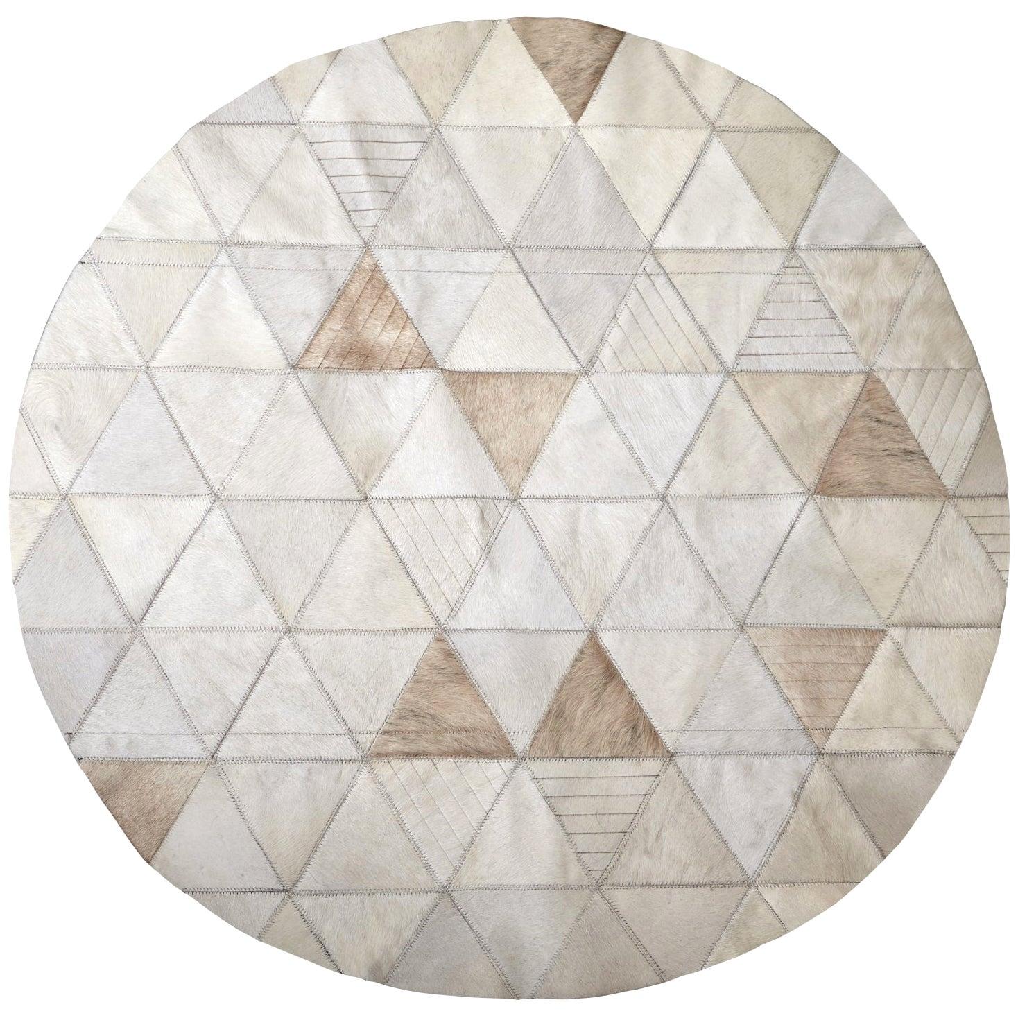 Cream Lasered Round Customizable Trilogia Cowhide Area Rug Large