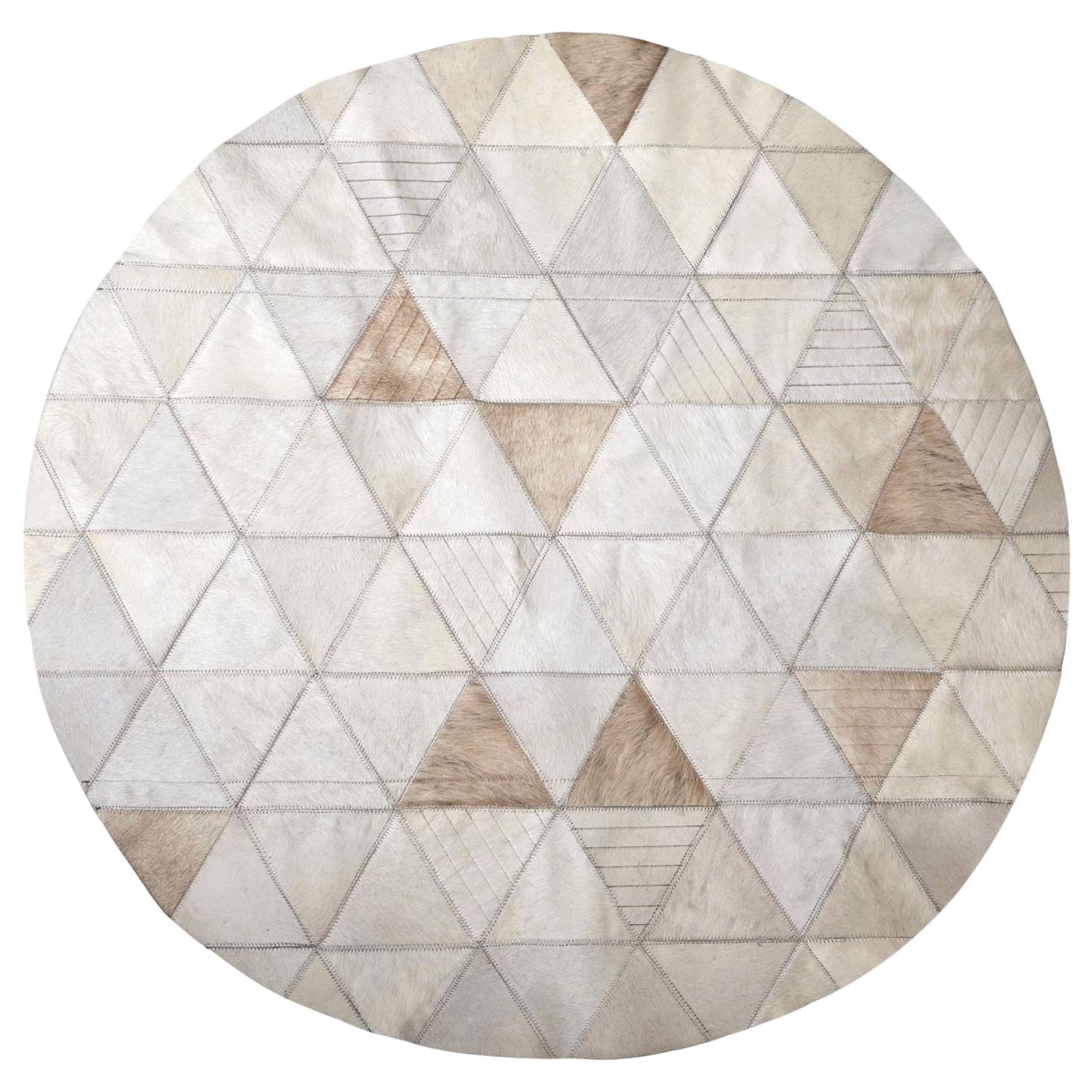 Cream Lasered Round Customizable Trilogia Cowhide Area Rug X-Large