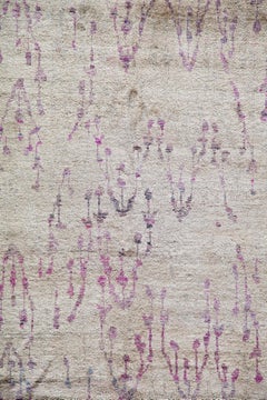 Cream Lavender Light Blue Beige Hand-Knotted Silk All-Over Decorative Rug