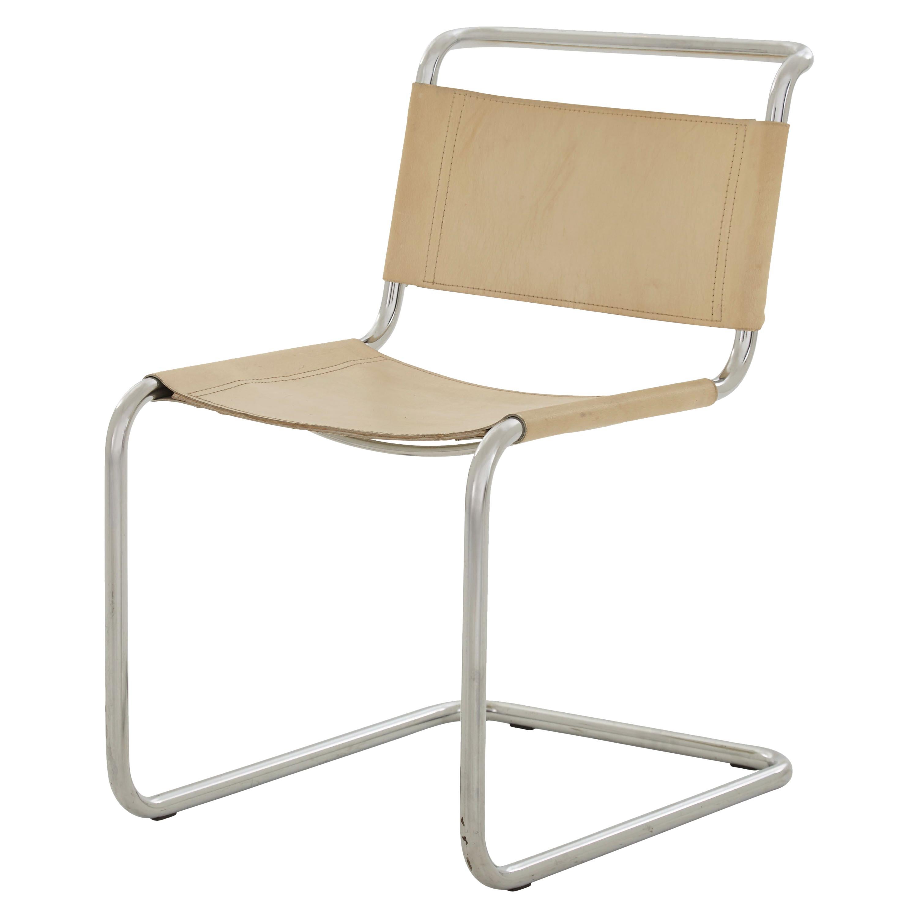 Cream Leather and Chrome Cantilever Chair