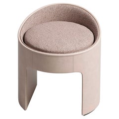 Cream Leather and Fabric Vanity Pouf