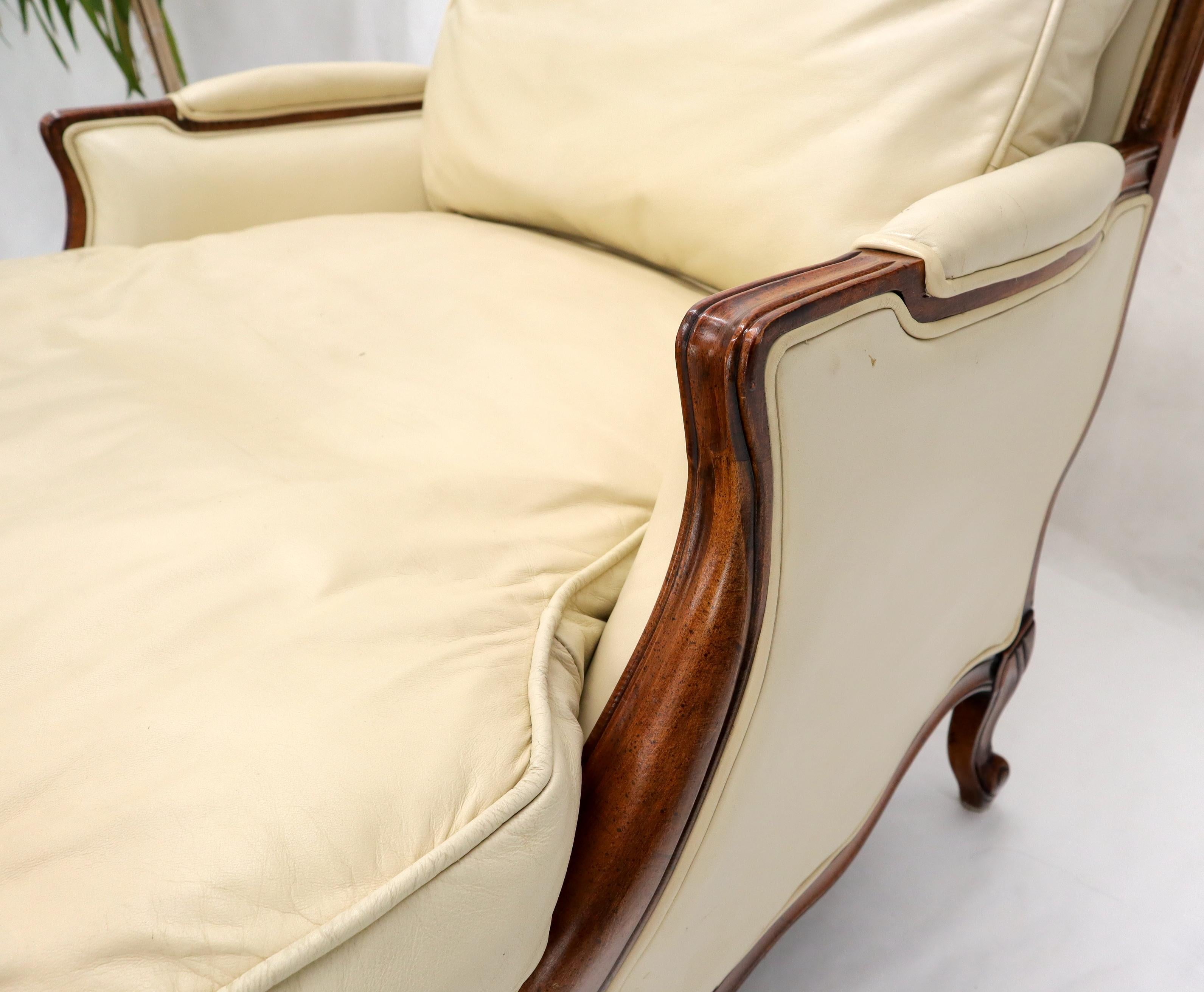 Cream Leather Chaise 2-Part Chaise Lounge Chair and Ottoman 3