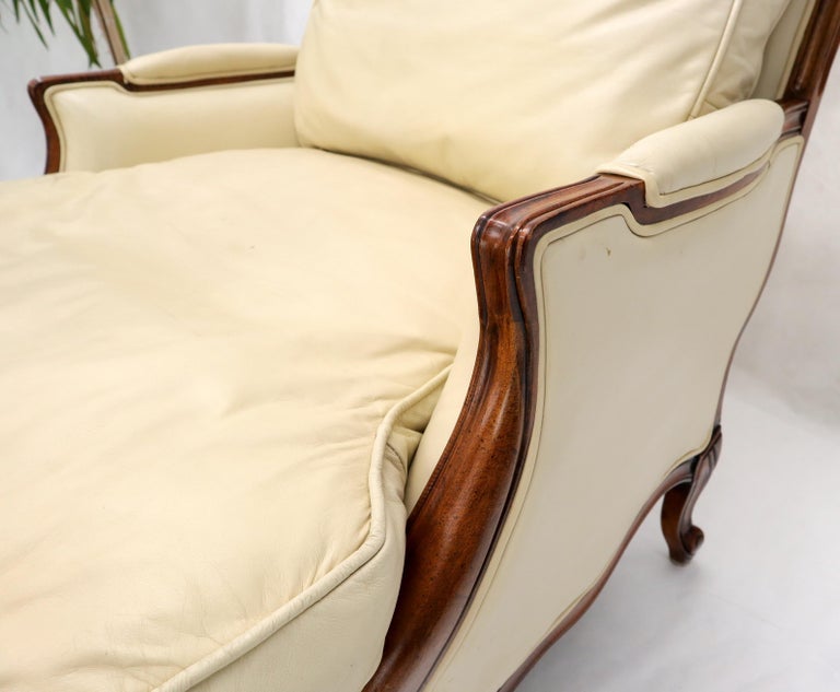 Cream Leather Chaise 2 Part Chaise Lounge Chair And Ottoman For Sale At 1stdibs