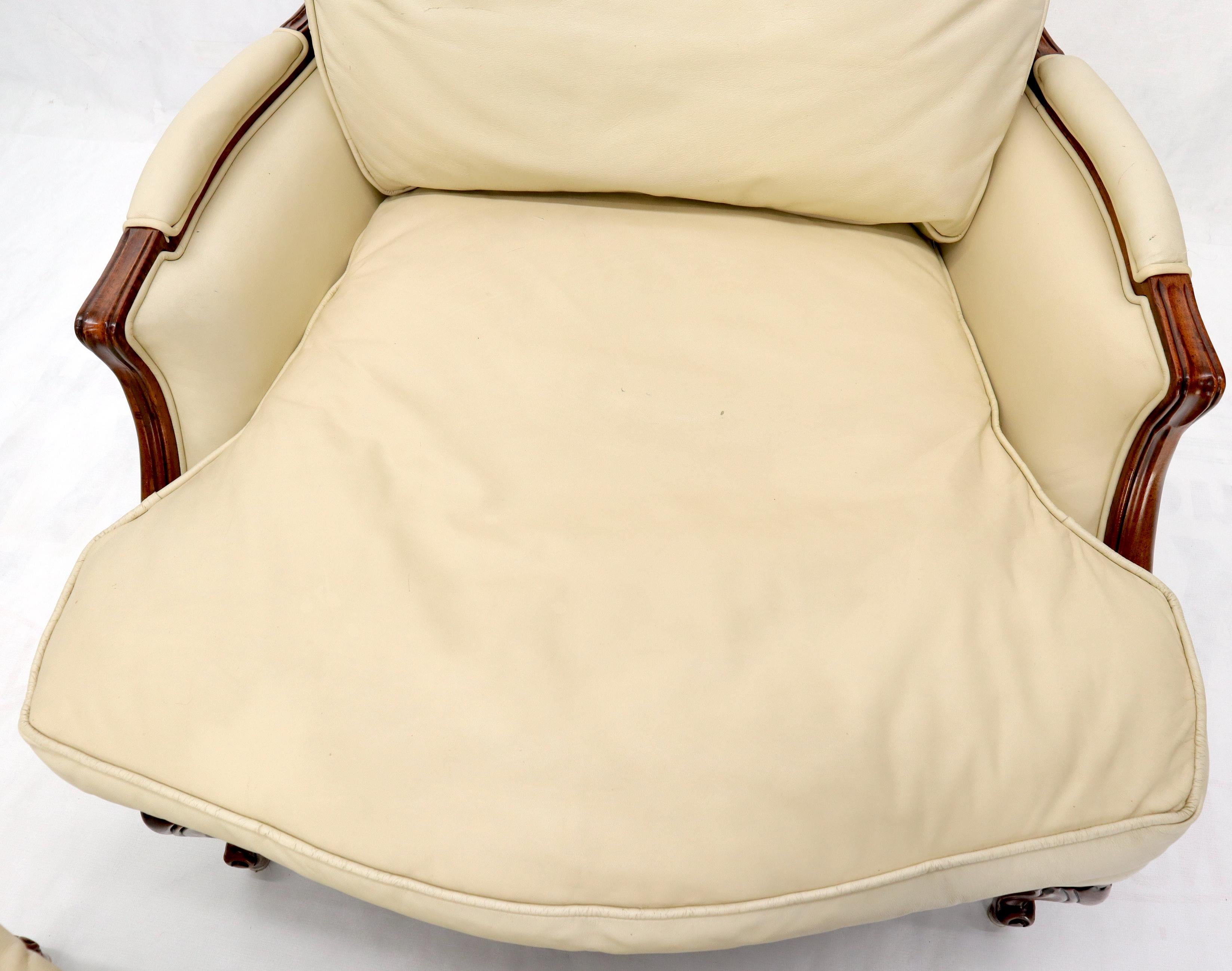 Cream Leather Chaise 2-Part Chaise Lounge Chair and Ottoman 5